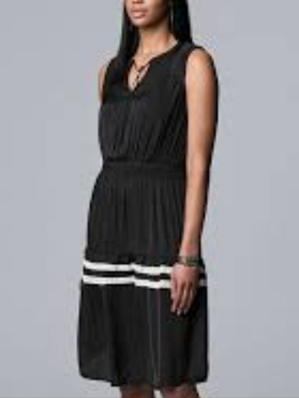 Simply Vera Wang Smocked Pintuck Sleeveless Blk/ White Stripes XXL NWT